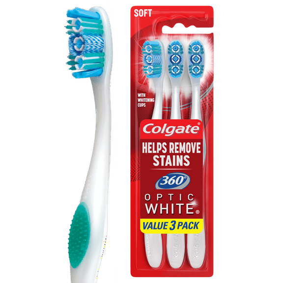 Colgate 360 Optic White Whitening Toothbrush, Soft - 3 Count