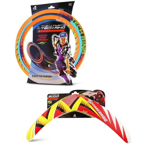 Lanard: Ultimate Bundle Pack - Boomerang & Tech Ring - 2 Flying Toss Toys, Aerodynamic & Long-Distance Flight, Lightweight-Soft, Outdoor Play, Kids 6