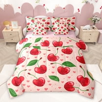 Homewish Cartoon Red Cherry Twin Bedding Sets 7-Piece for Teens, Yummy Summer Fruit Bedding Comforter Set, Kawaii Love Heart Reversible Sheet Sets, Super Cozy Room Decor