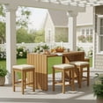thumbnail image 2 of 5 Piece Outdoor Bar Set, Patio Acacia Wood Bar Height Table & Four Stools with Cushions, Wood Dining Bar Set, 2 of 9