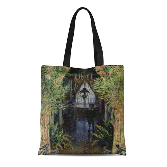 SIDONKU Canvas Tote Bag 1875 Claude Monet Corner of Flat at Coin Dappartement Reusable Handbag Shoulder Grocery Shopping Bags