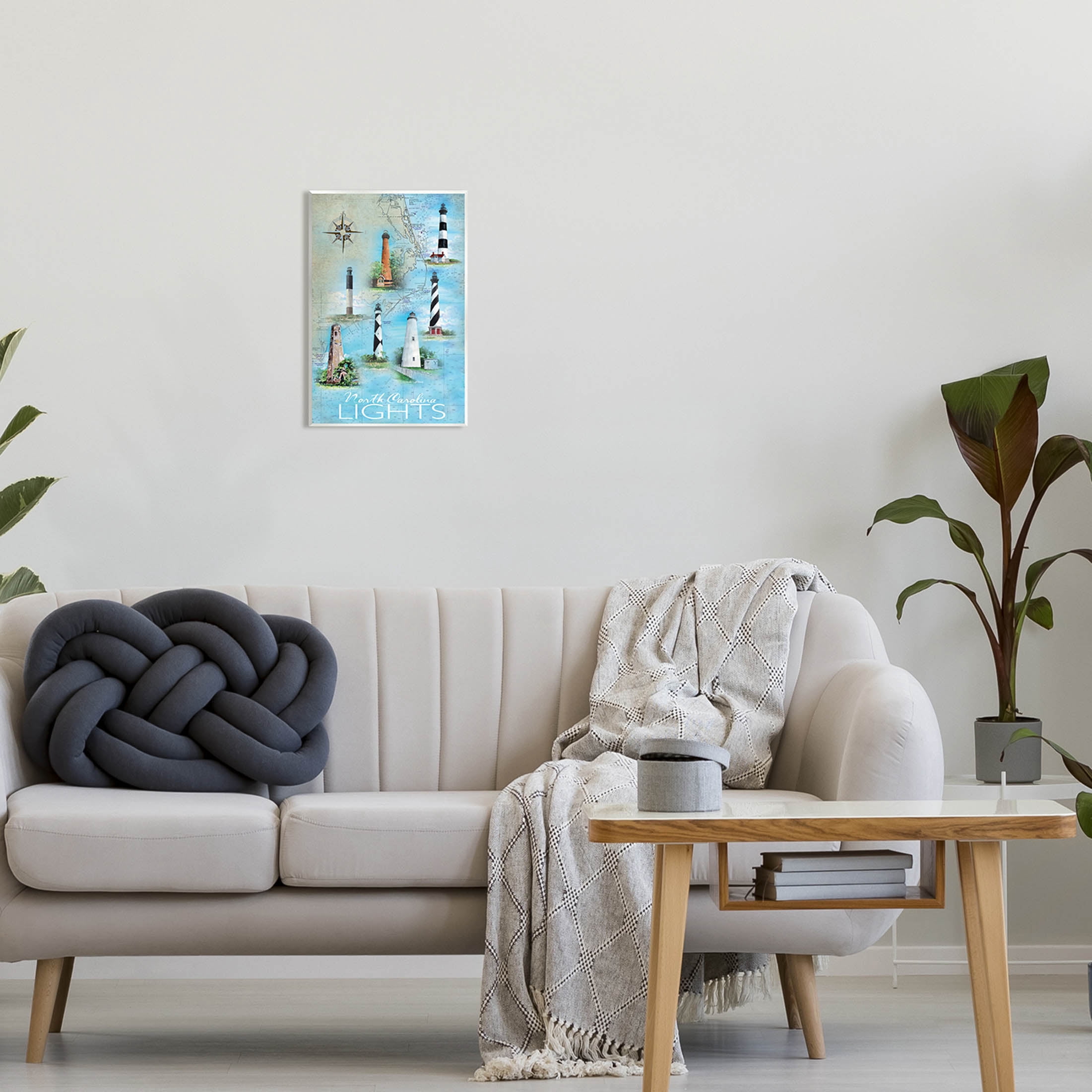 Stupell Industries North Carolina Lighthouses Map Graphic Art Unframed Art Print Wall Art, Design by Erica Christopher