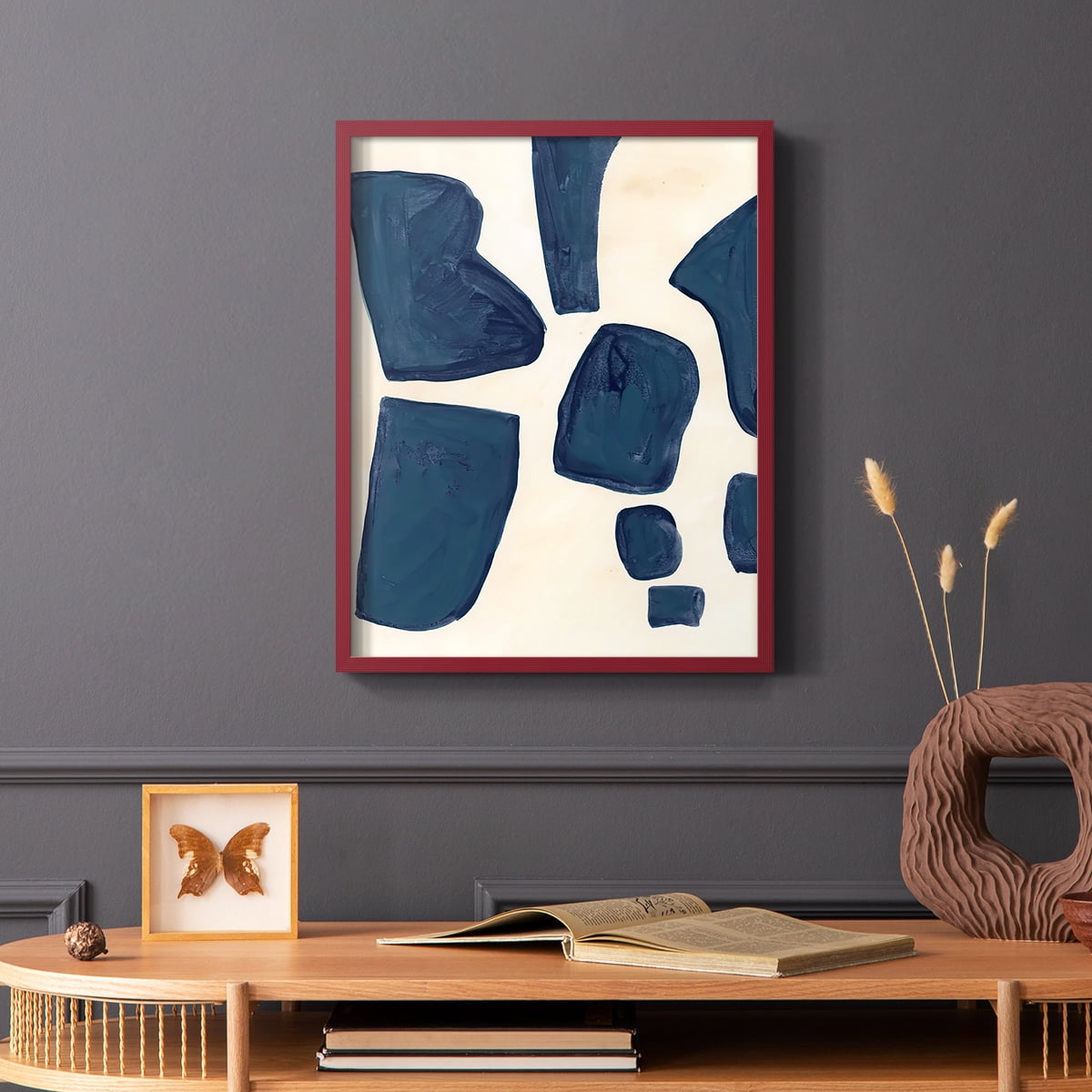 Blue Pieces I Framed Print in Red Solid Wood Framed Print No Nail Hanging