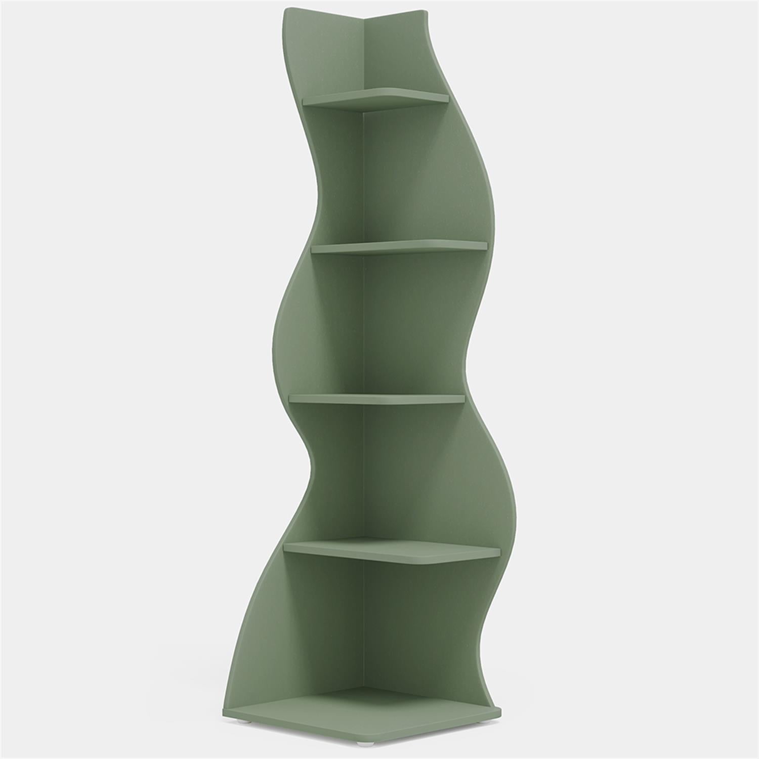 Demi Bonn 5-Tier Corner Bookcase, Wood Bookshelf Storage Organizer, 70" Tall Display Standing Shelf Unit for Bedroom, Living Room, Green