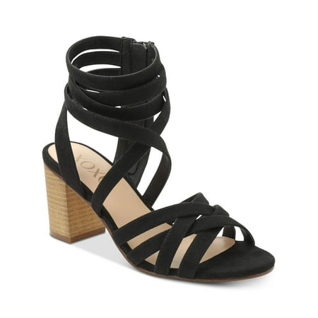 

XOXO Womens Black Padded Strappy Eden Round Toe Block Heel Zip-Up Dress Sandals 11 M