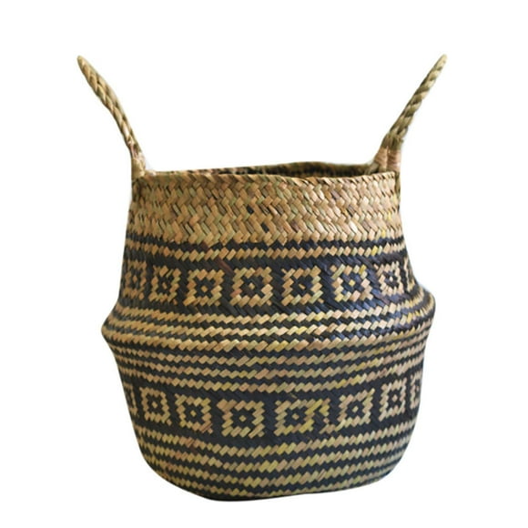 Yuehao Plant Baskets for Indoor Plants Seagrass Wicker Basket Flower Pot Folding Basket Dirty Basket Storage Decoration (Black,22cm)