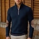 thumbnail image 1 of Ceisia Men's Slim Fit Half-Zip Stand-Up Collar Rib Knit Sweater with Elbow Patches Navy M Gifts, 1 of 7