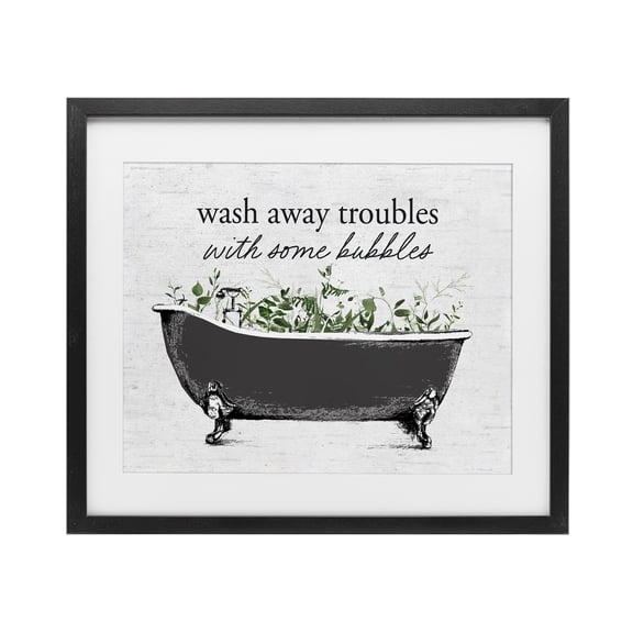 Comforting Bubble Bath Quote Black Framed Print Under Glass, design by Lettered and Lined