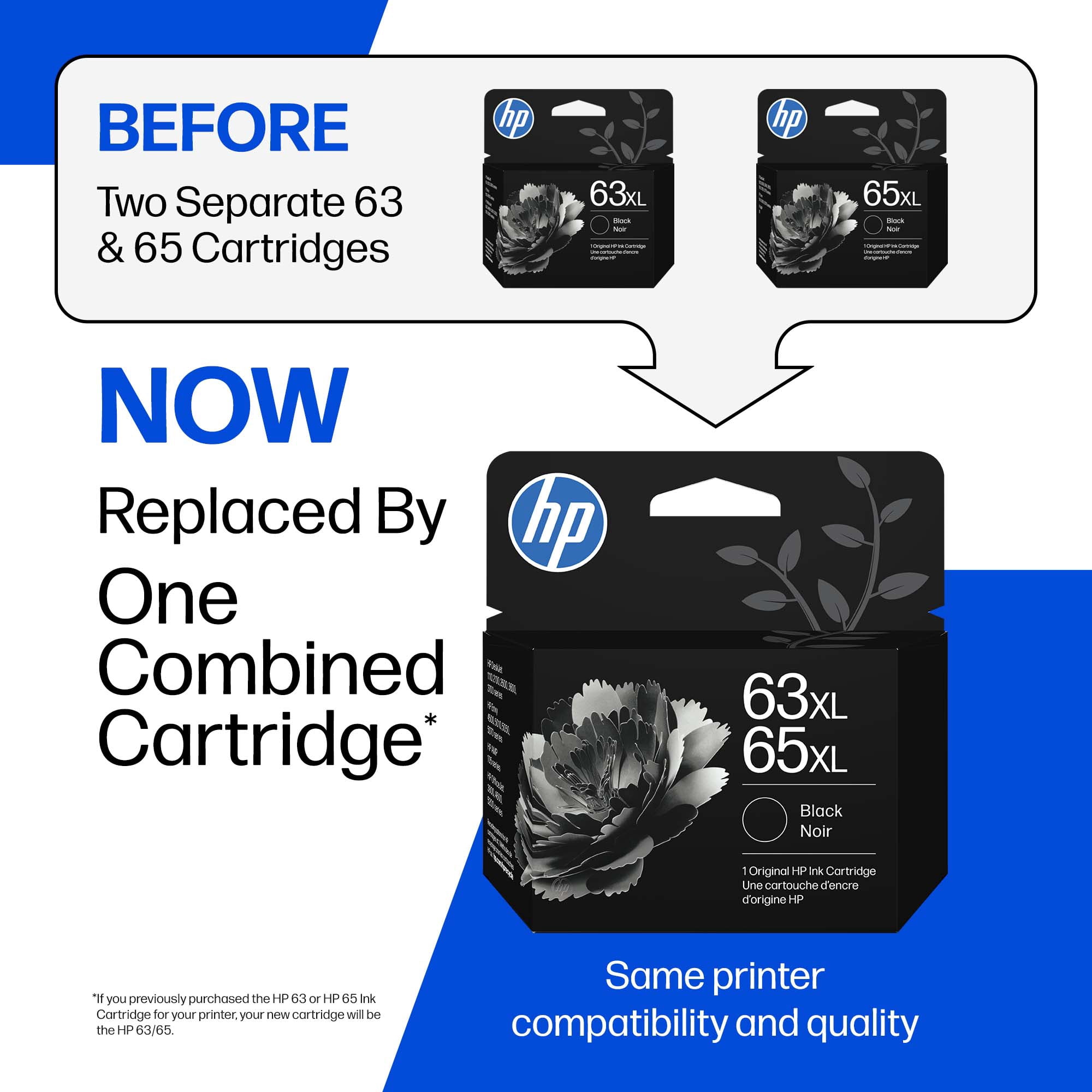 HP 63 & HP 65 are now One Cartridge, HP 63XL / HP 65XL Black Ink Cartridge (B7RT5AN)