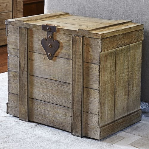 Household Essentials White Washed Rustic Decorative Wooden Trunk