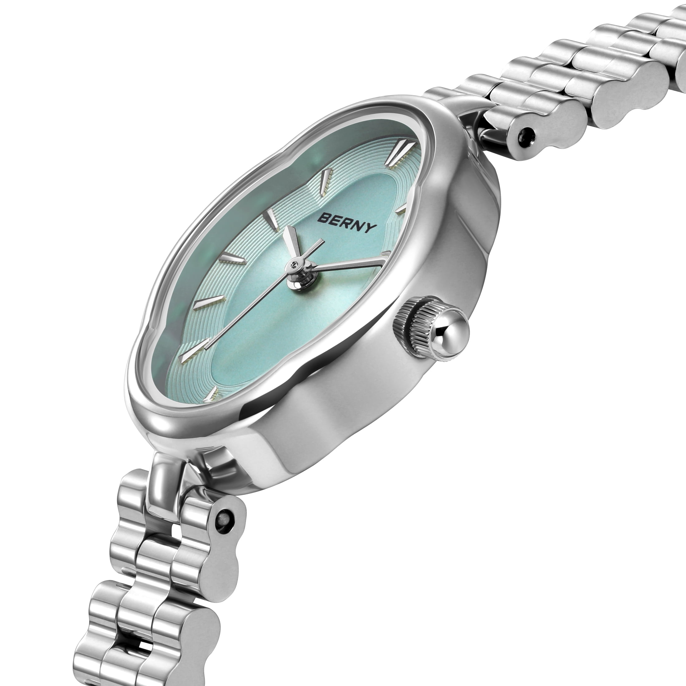 Vintage Copper Mirror Design Stainless Steel Quartz Watch Women Dainty Japanese BERNY, Small Silver Watches for Women, 2926L-B, Dainty  main image 2