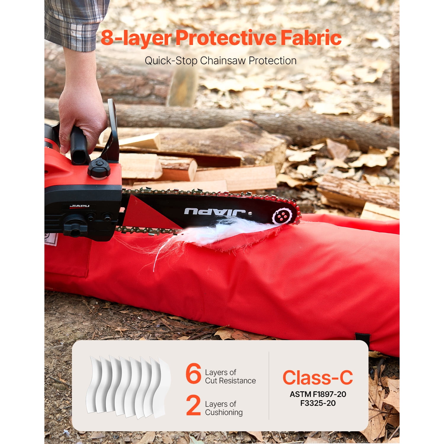 KFFKFF Apron-Style Chainsaw Chaps, Class C, 8-Layer Protective Pants with Adjustable Belt & Storage Pocket, Safety Gear for Chainsaw Users, Suitable for Men and Women, Small