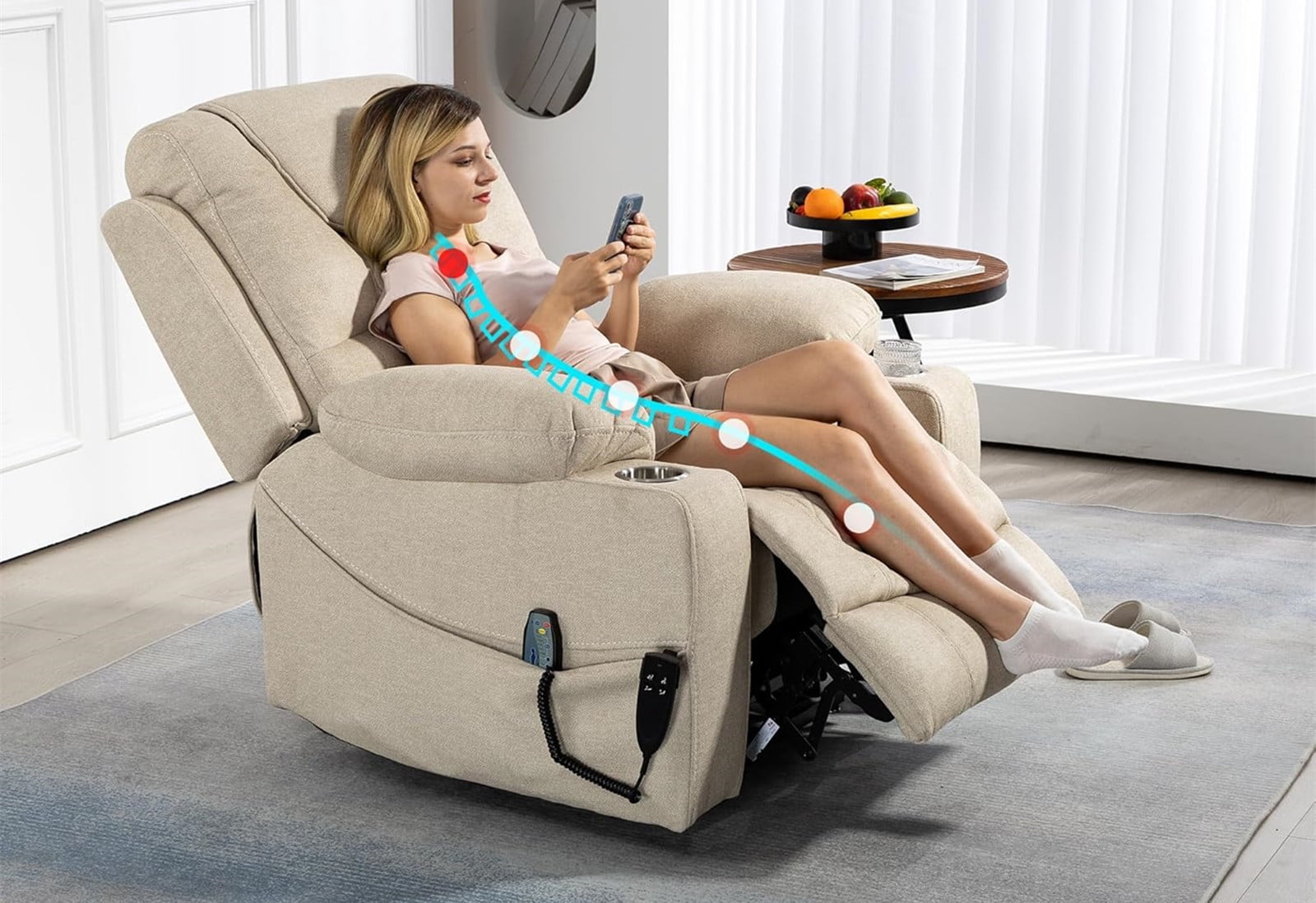 LITVZ 180 Degrees Lay Flat Lift Recliner Chair with Heat and Massage, Dual Motor Infinite Position Electric Power Lift Recliners for Elderly, Big Man Up to 400 LBS, Seniors