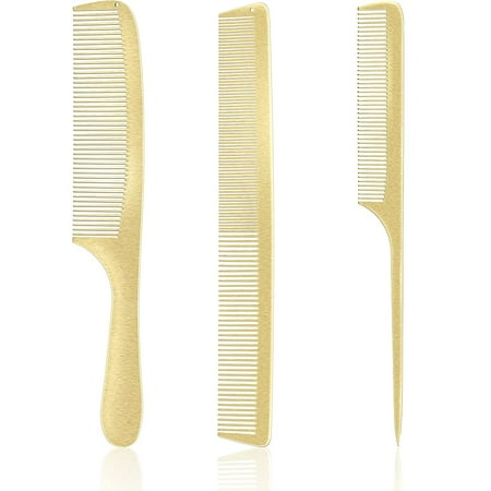 3 Piece Stainless Steel Hair Comb Metal Comb Set Fine Cutting Styling Comb Anti-Static Heat Resistant Comb Teasing Pintail Barber Comb Hairdressing Salon Comb Rat Tail Comb for Men Women (Gold) | 3 Piece Stainless Steel Hair Comb Metal Comb Set Fine Cutting Styling Comb Anti-Static Heat Resistant Comb Teasing Pintail Barber Comb Hairdressing Salon Comb Rat Tail Comb for Men Women (Gold) |