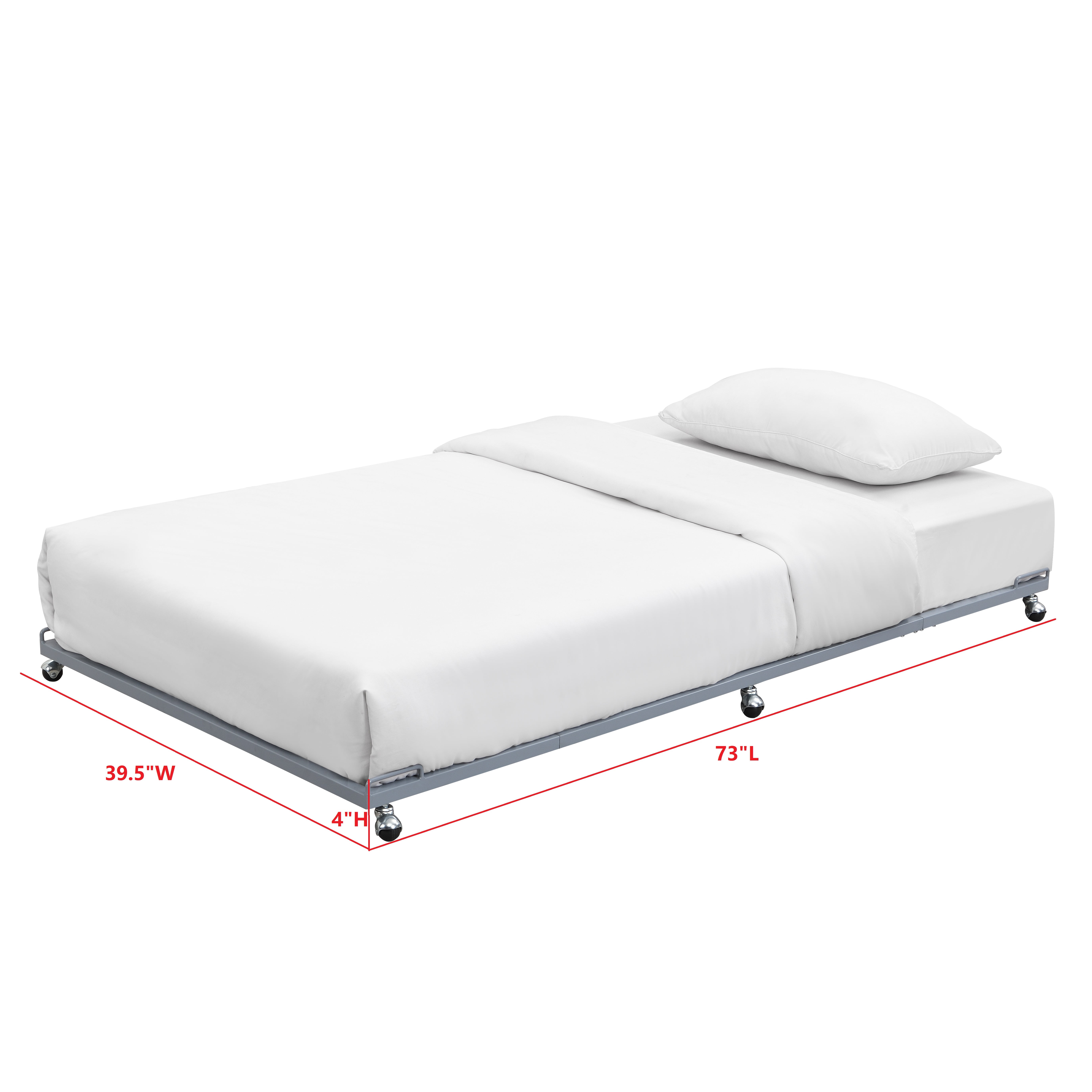 Kings Brand Furniture Moley Twin Size Metal Trundle - Roll Out Bed Frame (Grey)