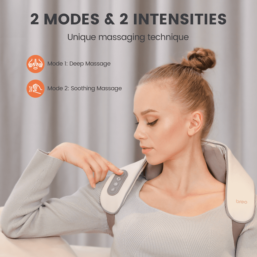 Breo N5 Mini Neck and Shoulder Massager with Heat, Cordless Deep Tissue Shiatsu for, Beige, Gift