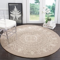 SAFAVIEH Bella Cecilia Medallion Wool Area Rug, Beige/Ivory, 5' x 5' Round