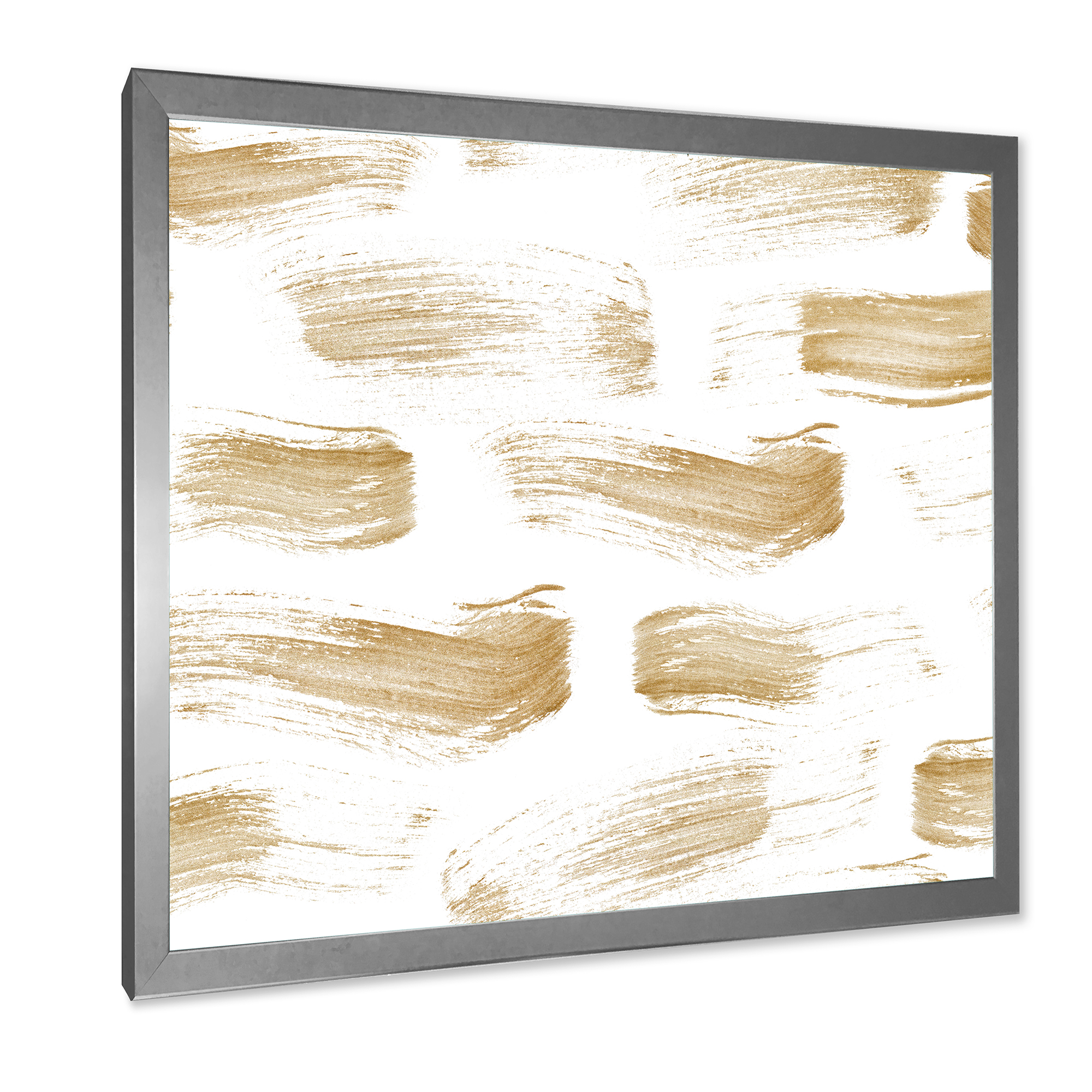 Designart 'Golden Abstract Brush Strokes' Modern Framed Art Print