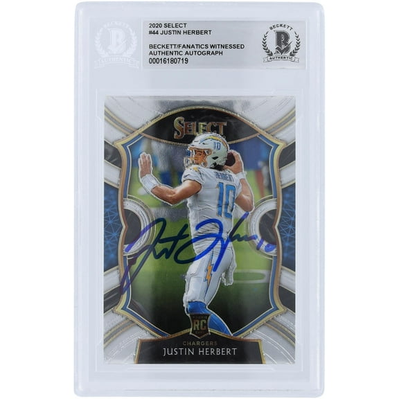 Justin Herbert Los Angeles Chargers Autographed 2020 Panini Select #44 Beckett Fanatics Witnessed Authenticated Rookie Card - Fanatics Authentic Certified