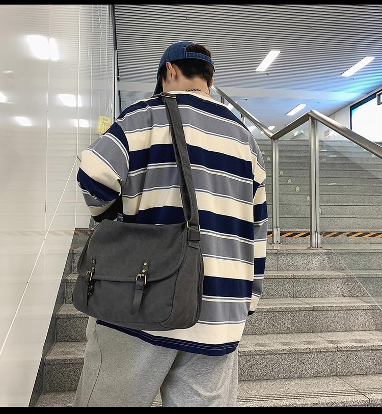 LinYooLi Canvas Messenger Bag for Men Women Y2k Vintage Crossbody Travel Satchel Shoulder Bag Hobo Grunge Hippie Laptop Bag