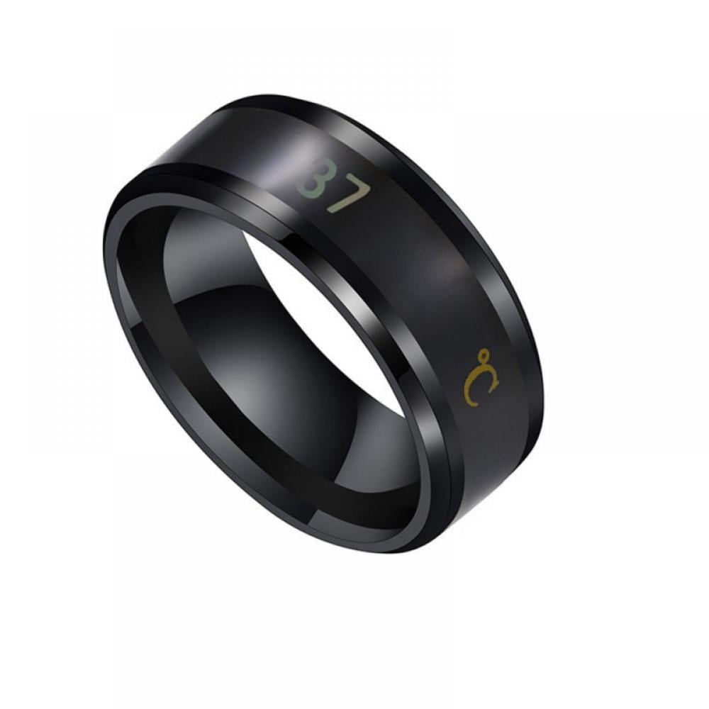 Fashion 8mm Men Women Couple Titanium Steel Finger Mood Temperature Display Ring 