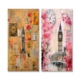 thumbnail image 2 of Designart "Pink Vintage Floral London with Big Ben III" City London Wall Art Set Of 2 - Traditional Brown Gallery Wall Set For Home Decor, 2 of 6