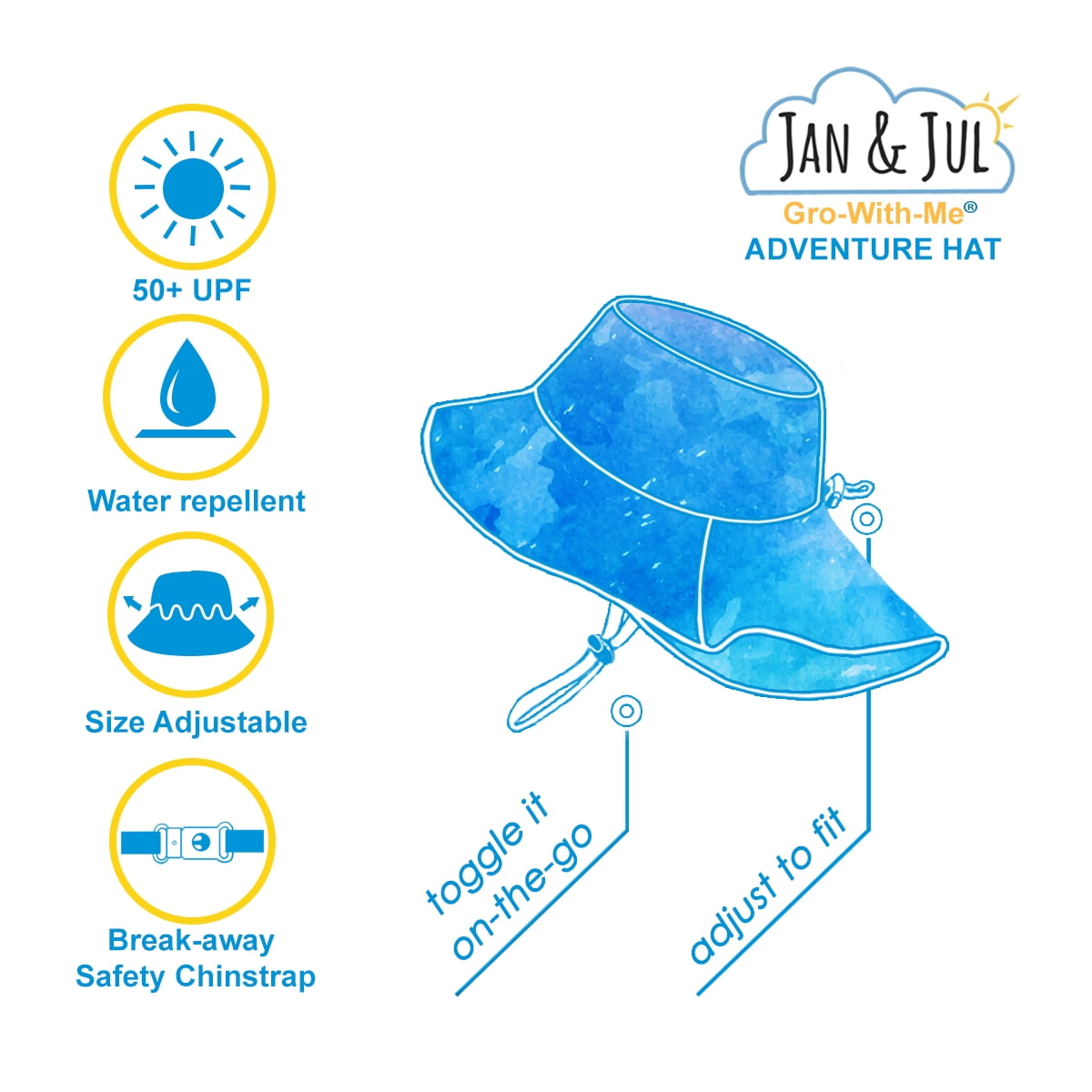 50+UPF Protection Adjustable Strap JAN /& JUL Kids Cotton Bucket Sun-Hat Baby Toddler Girls