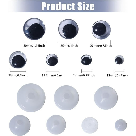 1set 56 sets 7 styles Plastic Craft Eyes Safety Eyes with Spacer for Accessories Black 1.75~2.65x1.2~3cm 8 sets/style
