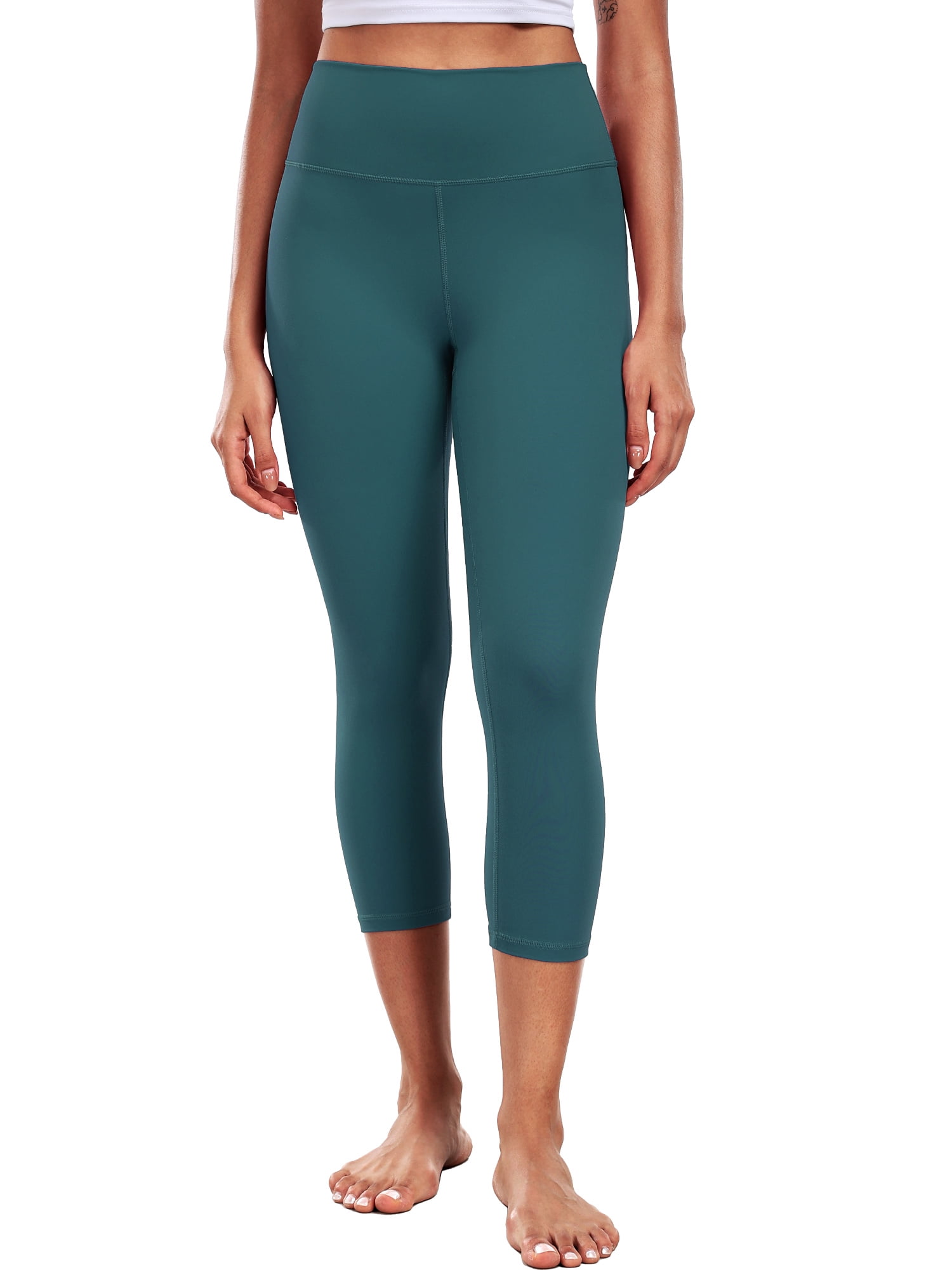 NELEUS ButterSoftFlex Womens High Waist Capri Legging for Yoga Workout Athletic Cropped Pants with Waistband Pocket,Black+Dark Green,US Size S