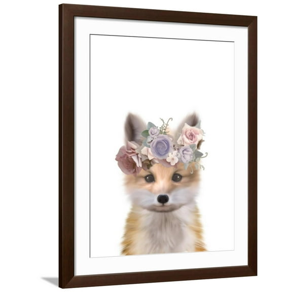 Art.com Floral Fox Art Print by Leah Straatsma, Brown Frame Wall Art, 32" x 40"