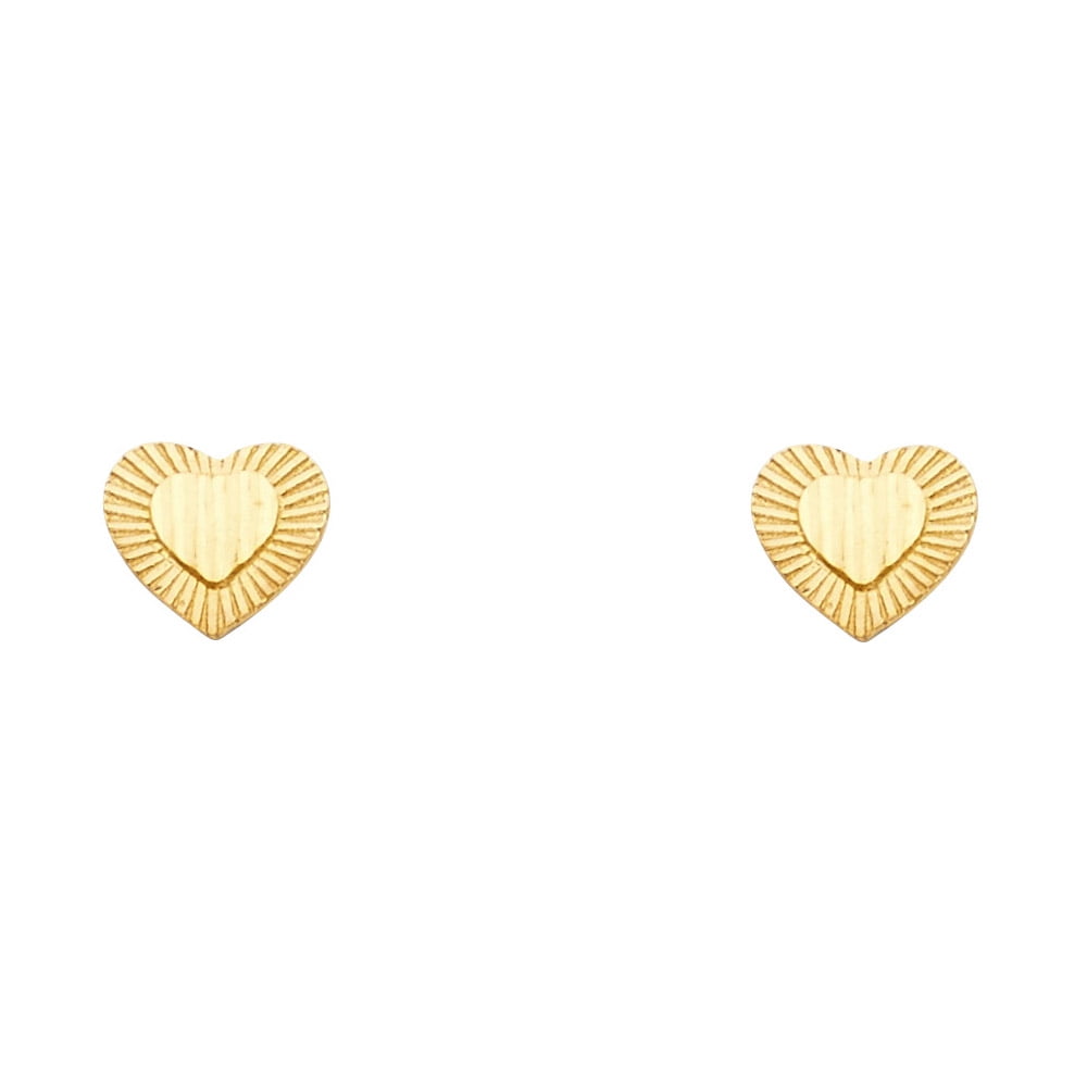 14k Yellow Gold Small Heart Post Earrings, (8mm X 8mm)