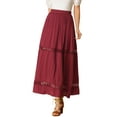 thumbnail image 5 of INSPIRE CHIC Women's Long Skirts Elastic Waist Lace Insert A-Line Maxi Skirt S Wine Red, 5 of 7