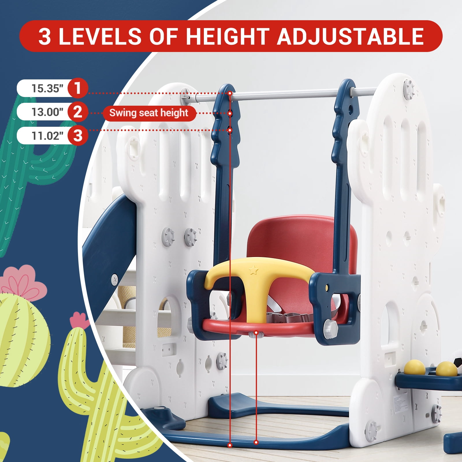 7 in 1 Toddler Slide and Swing Set, Kids Slide for Toddlers 1-3 Years Old Baby, Indoor Outdoor with Basketball Hoop Golf for Kids Easy Assembly