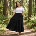 thumbnail image 3 of GRACE & GRANDEUR Women's Plus Size Swing Skirt Elastic High Waist Layered Flowy Casual Beach A Line Maxi Skirts 1X Black, 3 of 8