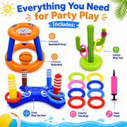 JoyStone Pool Toys Games Set, Floating Basketball Hoop Inflatable Cross Ring Toss Game Toys for Kids Adults, Summer Party Swimming Pool Water Games