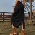 thumbnail image 4 of Defitshape Women's Long Denim Skirt Elastic High Waisted Western Summer Pleated Pocket Drawstring Back Split Drawstring Cargo Jean Skirts Black Medium, 4 of 5
