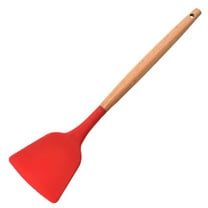 MOPOOR Silicone Wok Spatula Turner with Heat Resistant Wooden Handle, Kitchen Utensil Cooking Shovel Scoop Ladle for Scooping, Flipping, Stirring, Durable BPA-free Nonstick Cooking