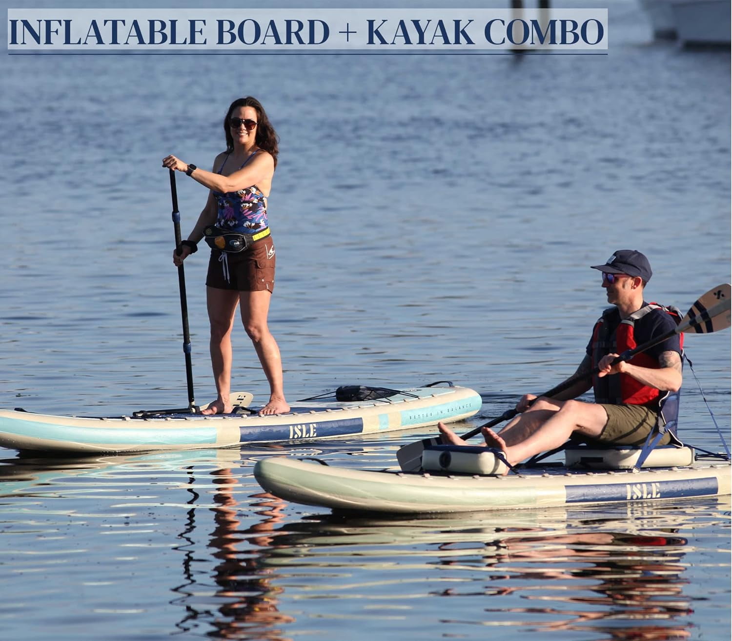 ISLE Switch Inflatable Hybrid Kayak-Stand up Paddle Board-11.6x35.5x6in-max.425lbs-Seafoam/Navy