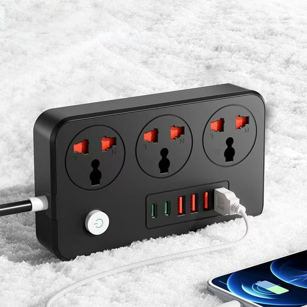 Regleta de enchufes estándar de EE. UU. de 2500 W para el hogar, con botones de control, 3 enchufes, 4 puertos USB, 2 puertos tipo C, tablero de enchufes, enchufe ABS.