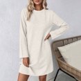 thumbnail image 5 of Vynhevius Womens Solid Textured Dress Crew Neck Long Sleeve Casual Loose Mini, 5 of 8