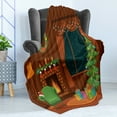 thumbnail image 4 of Cozy Soft Flannel Fleece Throw Blanket, Merry Christmas Themed Cartoon Design Room with Log Flame Tree and Presents, Cozy Plush for Indoor and Outdoor Use, 70" x 90", Multicolor, by Ambesonne, 4 of 5