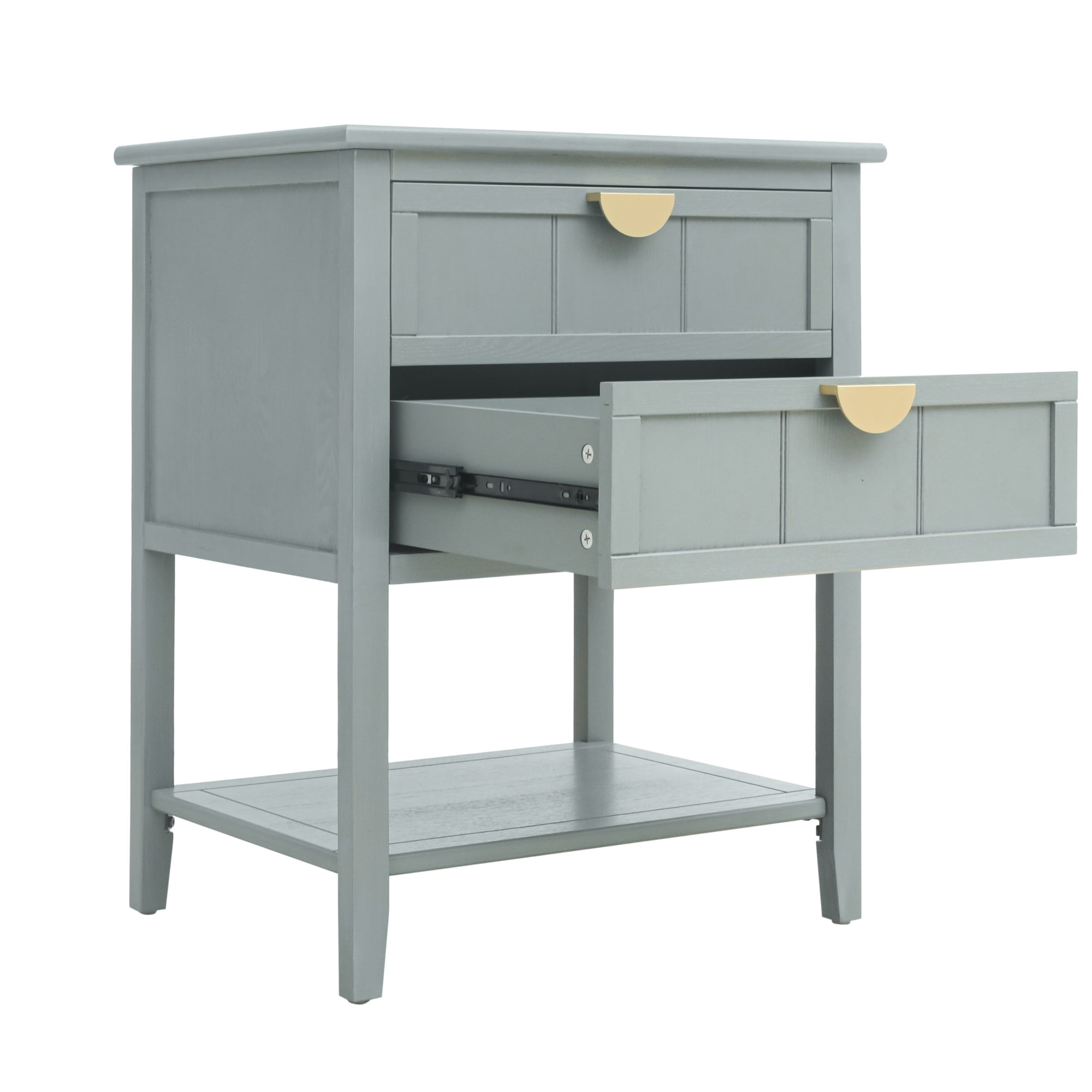 Resenkos Farmhouse Nightstand for Bedroom with 2 Drawers, Metal Handle Storage Bedside End Table, Olive Green Finish
