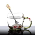 thumbnail image 2 of Yajisi Taza de Vidrio Verde Flor con Cuchara 320 ml / 10.8 oz, 2 of 9