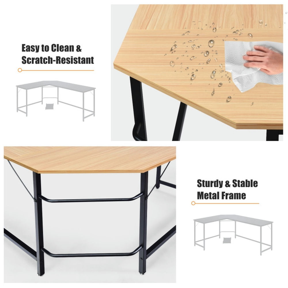 Demi Bonn L Shaped Desk Corner Computer Desk PC Laptop Gaming Table Workstation, Small Home Office Desk Study Writing Table, Beige