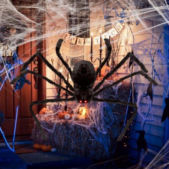 19.68inch Black Large Spider Plush Toy Realistic Hairy Spider Halloween Party Scary Decoration Haunted House Prop Indoor Outdoor Yard Decor, 1 Pack
