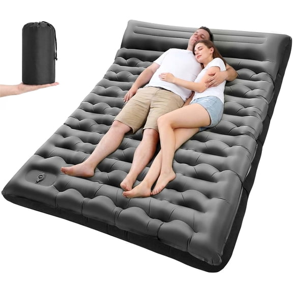 Double Sleeping Pad for Camping, 5.9 Inch Thick Self Inflating Sleeping Mat for Camping with Built in Pillow and Foot Pump, 2 Person Camping Mattress for Backpacking Hiking