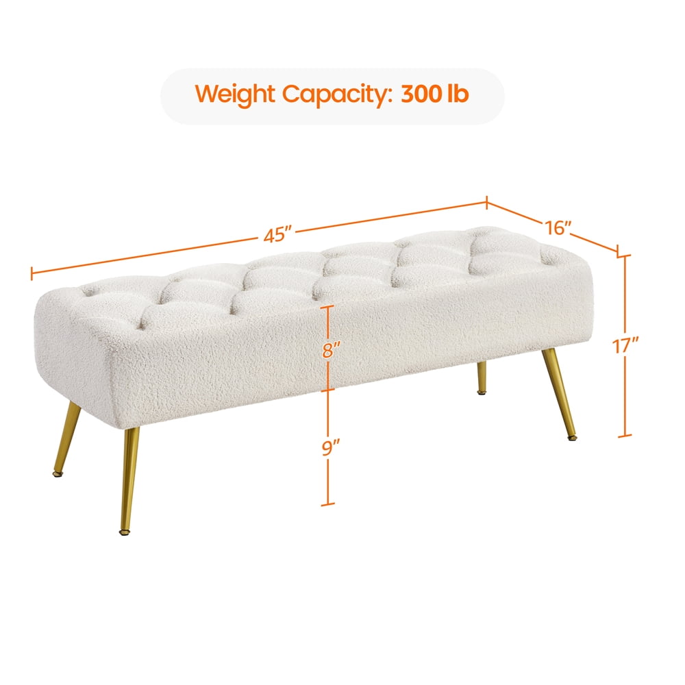 Yaheetech Boucle Upholstered Button Tufted Footstool Bench for Bedroom, Ivory