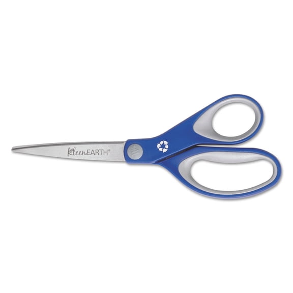Westcott KleenEarth Soft Handle Scissors, 8" Long, 3.25" Cut Length, Straight Blue/Gray Handle, Each