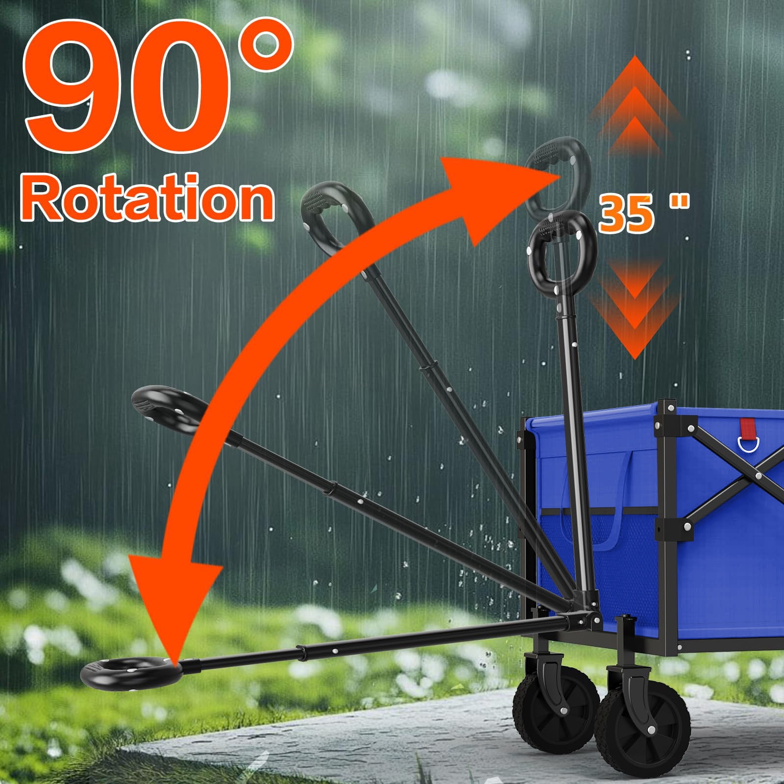 360lbs Foldable Wagon Cart with Extended Tailgate, Extra Long Folding Beach Wagon, Collapsible Cart with Wheels, for Grocery, Camp, Shop, Garden,Blue