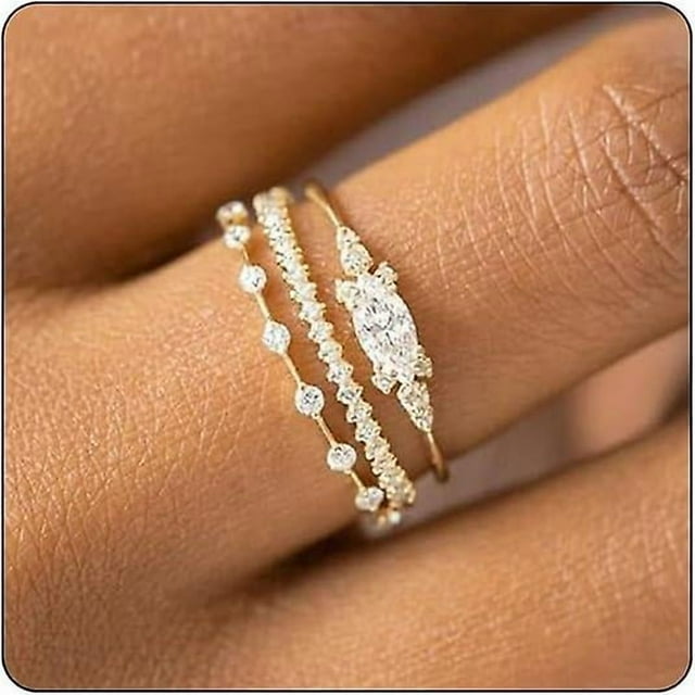 That Don't Tarnish Stackable Gold Rings For Women Trendy Dainty 14k Gold Stacking Cubic Zirconia Thumb Ring Set Promise Engagement Rings Size 7